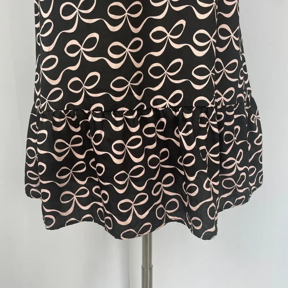 Kate Spade Mini Babydoll Dress Sz Small Black Pink Bow Ribbon Coquette Feminine